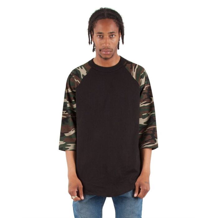 Unisex Three-Quarter Sleeve Camo Raglan T-Shirt Thumbnail